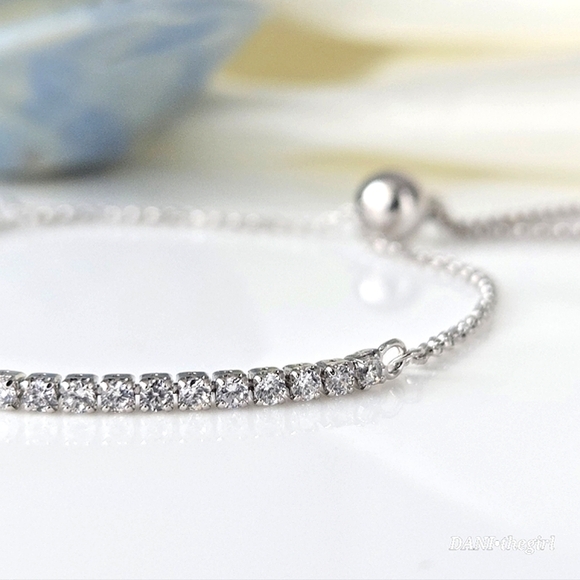 NEW White Gold Sterling Silver Bead Slider Tennis Bracelet - Picture 10 of 11